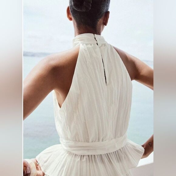 NWTβZARA ZARA NWT WOMAN SS25 PLEATED HALTER TOP OYSTER-WHITE | 0387/077 - Picture 14 of 15